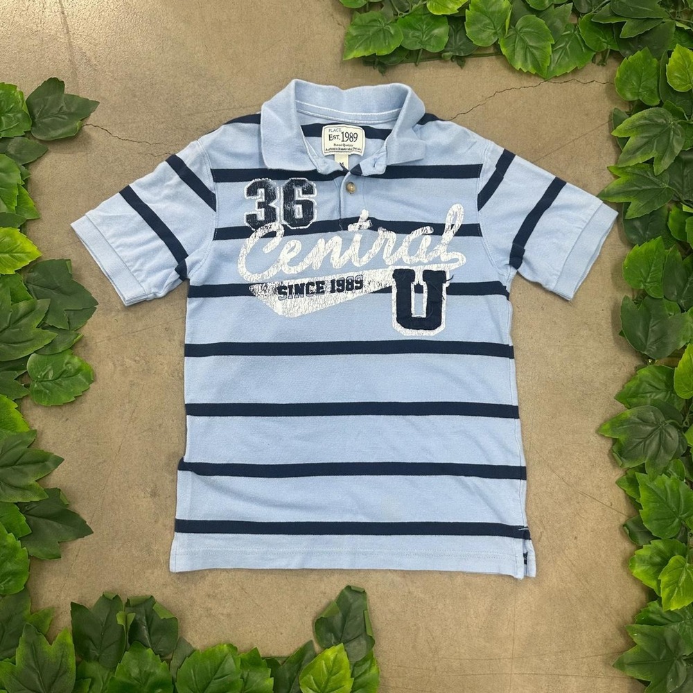 Y2K Central U Striped Graphic Polo Shirt